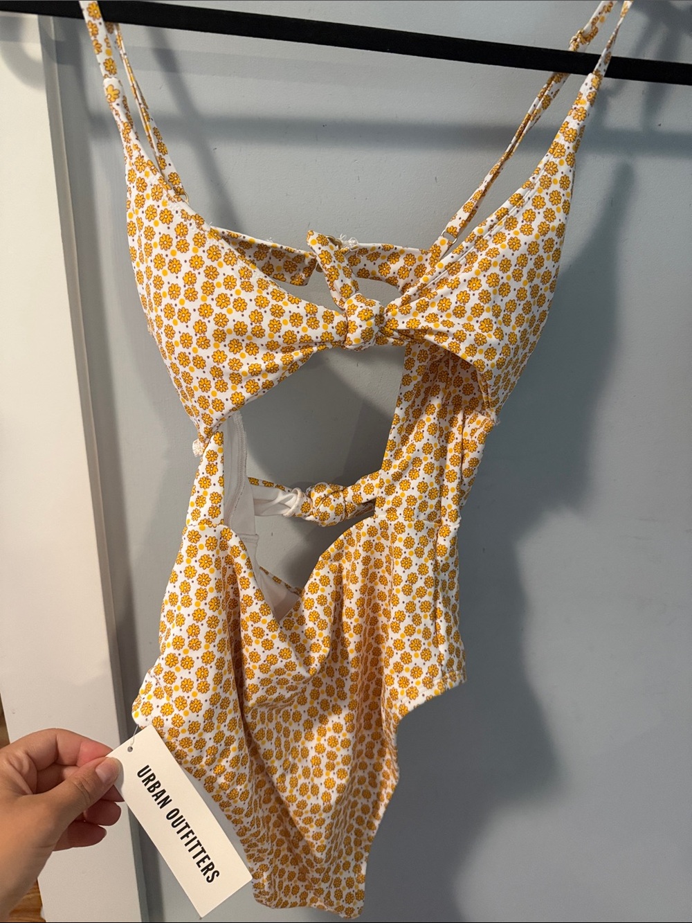 Urban Outfitters Yellow Daisy Knot Cutout One-Piece